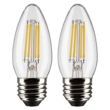 2 Pack Satco S21707 LED Filament 5.5W 20V B11 Medium E26 Base 2700K Warm White