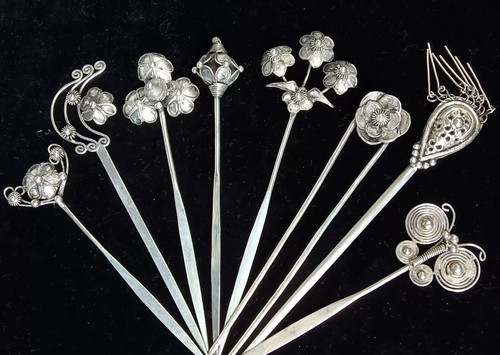 Traditional exotic tribal Chinese handmade filigree Miao silver hairpin 1piece - 第 2/51 張圖片