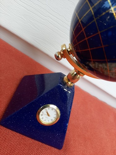 Lapis And Gemstone World Globe with Clock 7" Desktop - Picture 8 of 10
