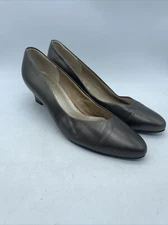 Selby Shoes Women's Brown Gold Leather Pump Comfort Flex Low Block Heel Size 10