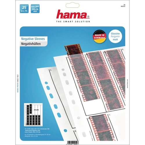 HAMA 25 GLASSINE NEGATIVE SLEEVES 10 STRIPS OF 4 NEGATIVES 24X36MM 2252
