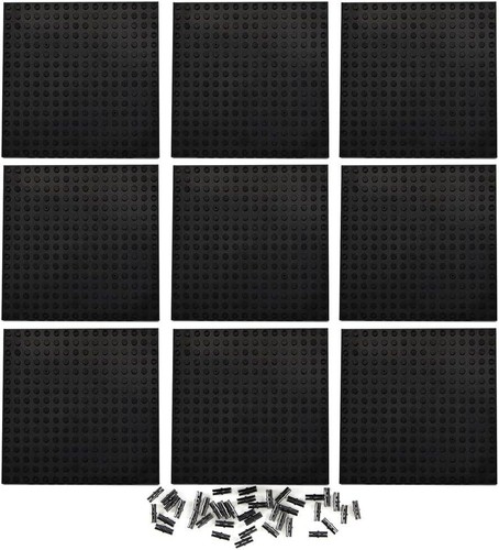 Feleph 9pcs Brick 16x16 Black Plate 1/3 with Holes and Pin Pixel Art Painting Cl