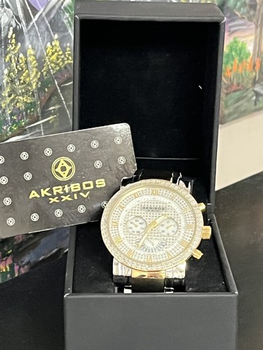 New AKRIBOS XXIV Men's Luxury Watch AK894-TTG Silver Gold WR5ATM Chronograph - Picture 2 of 10