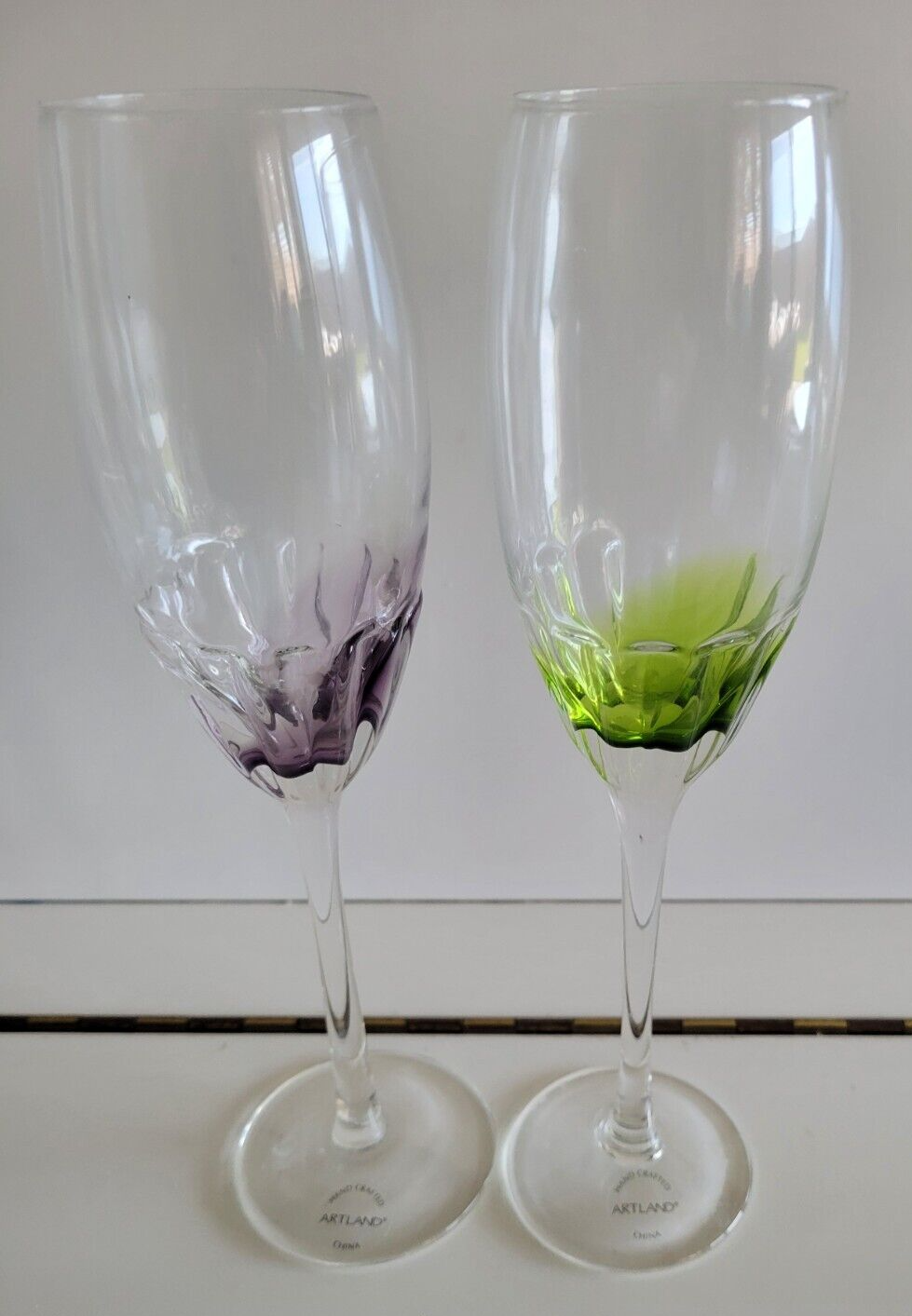 ARTLAND 10.25-Inch Lime Green & Purple Long Stem Champagne Flutes Set of 2 10 oz