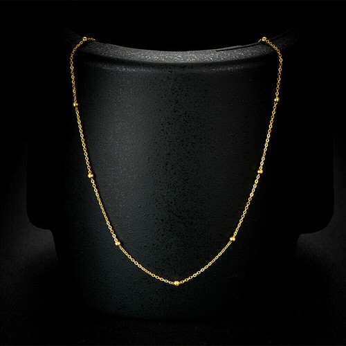 18K Gold Bead & O Chain Necklace Women 16" 18" 20" 22" 24" 18k Yellow Gold - Picture 7 of 8