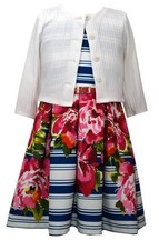 Bonnie Jean Girls Baby Striped Dress and Sweater Set Spring Easter 2 Pc Set New