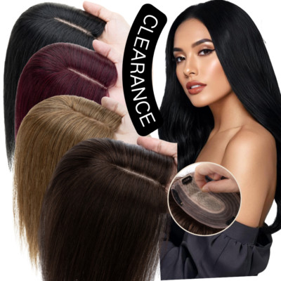100% Real Hair Topper Toupee Clip In Remy Human Hairpiece Silk Base Top Wig 8A