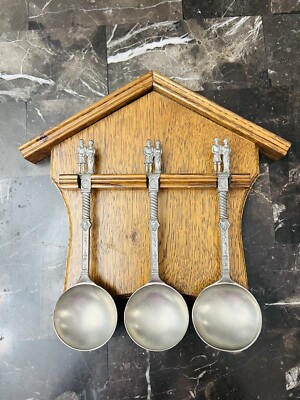 Vintage Frieling German pewter liquor spoon bride & groom wedding spoons Antique