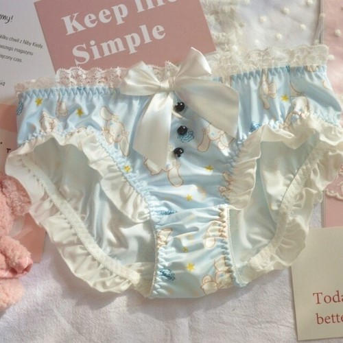 Japan Style Lolita Bow Anime Cute Underwear For Women Lace Kawaii Ruffle Satin - Picture 14 of 15