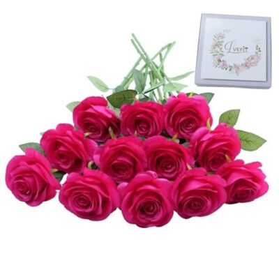Artificial Rose Flower Artificial Flowers Flower with Long Stem 12 Pcs Hot Pink