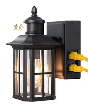 EDISHINE Porch Light with GFCI Outlet, Motion Sensor Outdoor Wall Light,