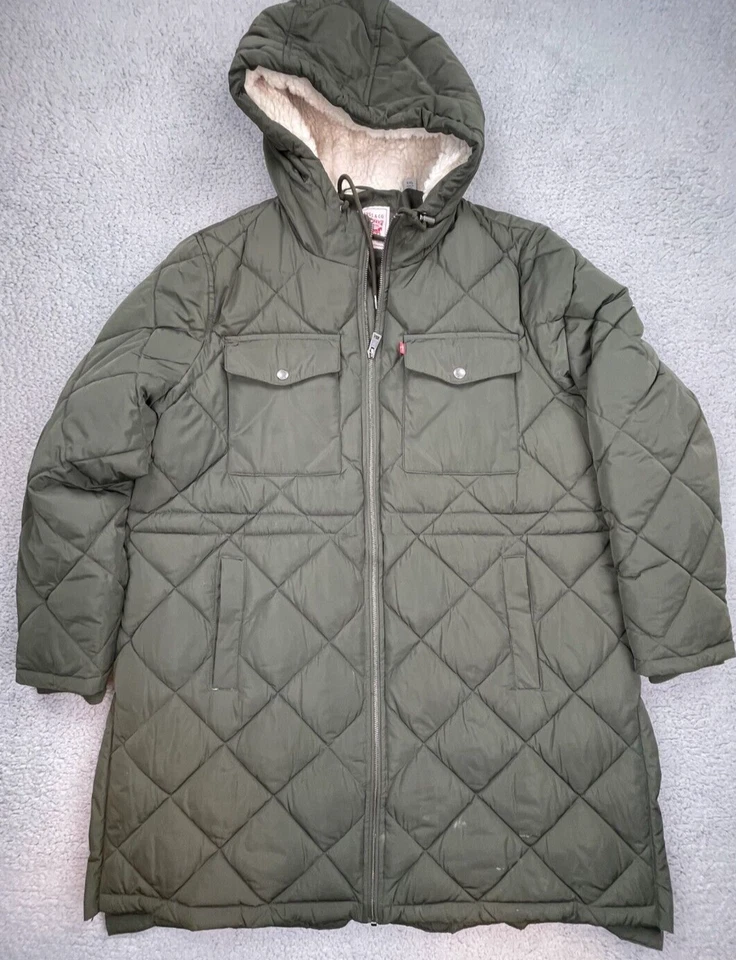 Abrigo de invierno Levi Strauss Parka para mujer XXL verde oliva imitación piel capucha acolchada cálido Foto 2 de 4