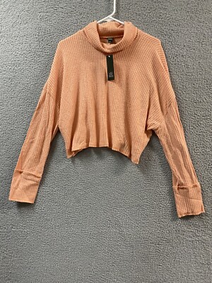 Wild Fable Shirt Womens XL Peach Orange Long Sleeve Turtleneck Crop Top 