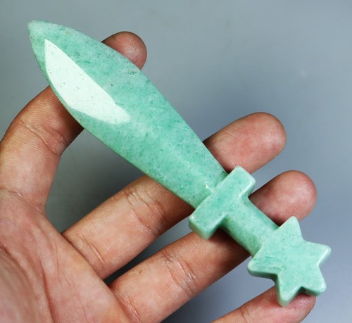 Coltello Spada Intagliata Pietra Cristallo Quarzo Amazzonite Naturale 125mm Esemplare Guarigione - Foto 7 di 8