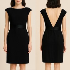 Vintage 80s Ralph Lauren Low Back Wool Little Black Dress LBD Cocktail Size 10