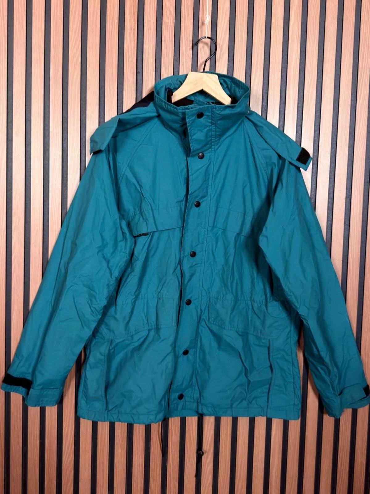 REI Jacket Medium Mens Blue Gore-Tex Button Snap Nylon Rain Coat