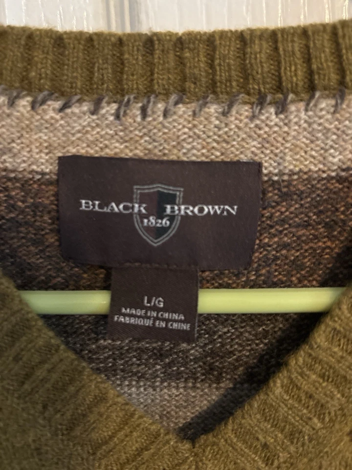 Suéter negro marrón 1826 verde oliva mezcla lana de cordero cuello en V para hombre talla grande Foto 3 de 4