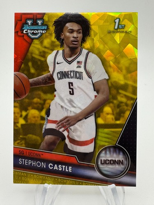 #ad 2023 24 Bowman Chrome University Sapphire STEPHON CASTLE Yellow Refractor 75 88 $42.49
