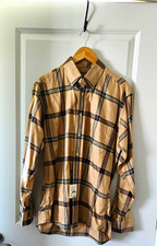 Burberry London Men's Plaid Beige Long Sleeve Button-Up Woven Cotton Shirt M