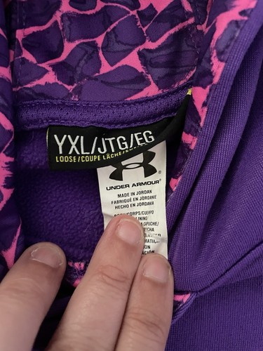Girls Youth XL Under Armour Purple Sweatshirt Pink Logo - Picture 3 of 3