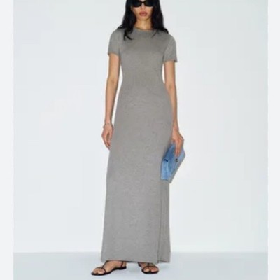WEEKEND MAXMARA v-neck maxi dress with back zippered slit grey knit size medium