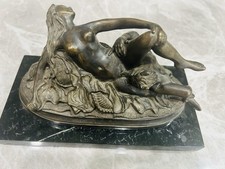 Scultura vintage in bronzo Jef Lambeaux di satiro e dama su base in marmo