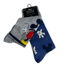 2 Pairs Disney Mickey Mouse Adult Novelty Socks Sz 6-12 Mid Unisex Gray Blue Set