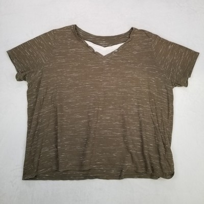 Catherines Women's Brown Heathered Loose V-Neck Button Trim T-Shirt Size XL