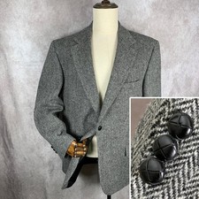 Harris Tweed Blazer Jacket Men 44R Gray Herringbone Sport Coat Vintage NEW