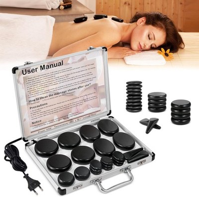 Hot Stone Massage Set 21 Stück Basalt Heizkoffer Tragbar