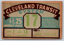 Cleveland Transit System 1946 Weekly Pass Vintage Transit Ticket (#41)