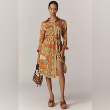 Anthropologie x Farm Rio Belted Shirt Dress XS Floral Missing Fabric Belt