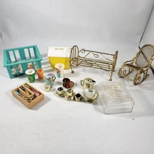 Lot of Doll House Furniture & Accessories Junk Drawer Lot Dollhouse