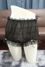  A175 2XL/ElasticW.24-42" Vintage Style Black Nylon Full Brief Panties Underwear
