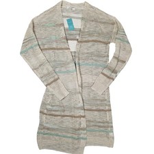 Maurices Striped Pointelle Duster Cardigan Open Front Lightweight Knit