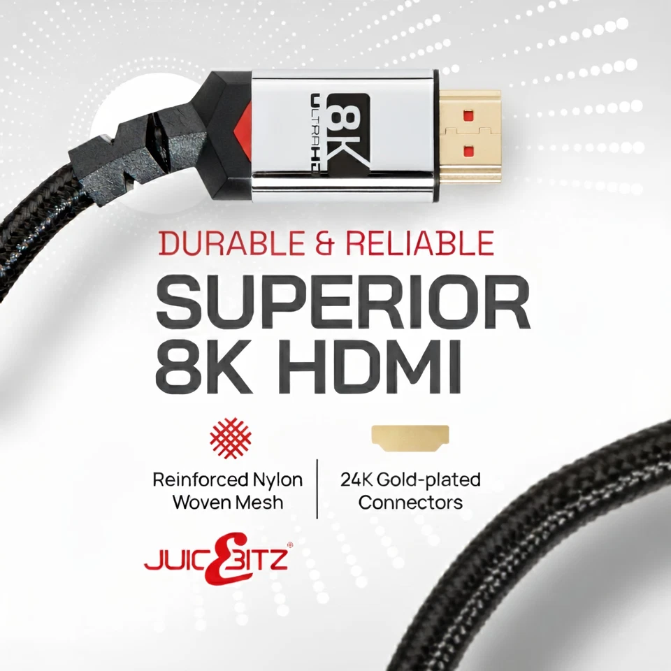 JuicEBitz | Cavo HDMI 2.1 8K 48Gbps 4320p 120hz Ultra HDR eARC 1m 2m 3m 4m 5m - Immagine 2 di 4