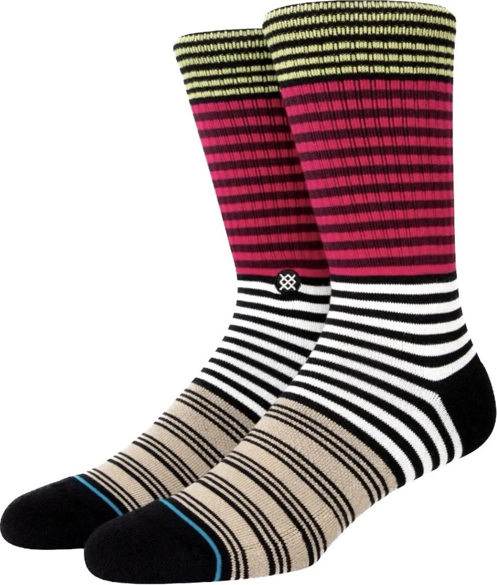 Stance Adult Magenta Crew Cotton InfiKnit Stripe Diatonic Casual Socks Sz L 9-13