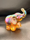 Fenton Elephant Iridescent Carnival Amber Glass Trunk Up Signed