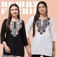 Stylish Embroidered Rayon Short Kurti Combo for Women Pack of 2 