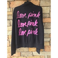 PINK Victoria's Secret Black Quarter Zip Pullover Sweatshirt Love Pink Graphic L