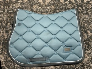 Equestrian Stockholm Jump Pad And Bonnet Set. Steel Blue. Size Full