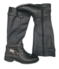 Arturo Chiang Boots Womens 8 Black Leather Riding At Felita Knee High Buckle 