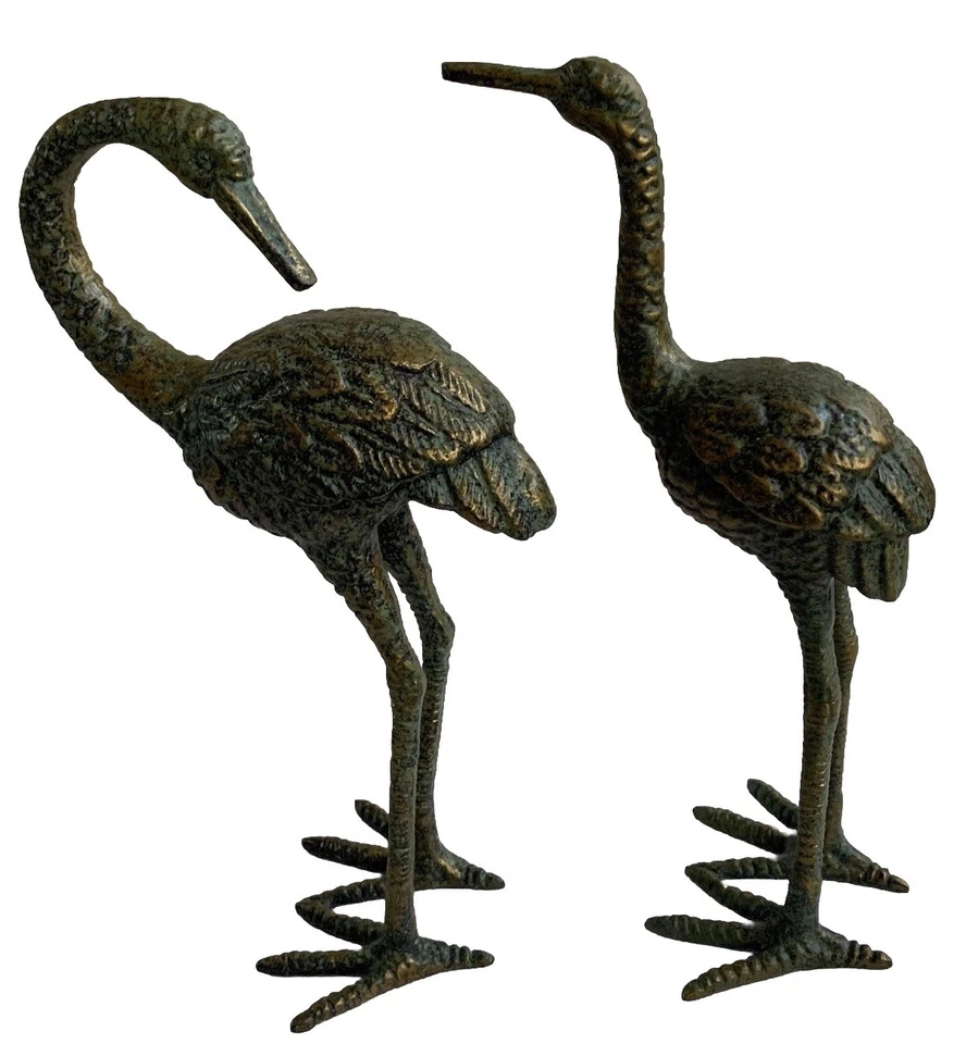 2 金属起重机苍鹭 Egret 雕像立式雕像 Verdi 黄铜色 Patina 11 英寸 — 第 2/4 张图片