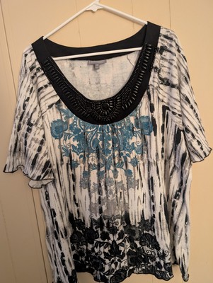 Essentials Beaded Neckline Paisley Shirt Women 3XL Boho Cottagecore Tribal