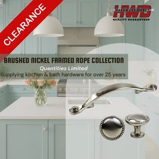 CLEARANCE Framed Rope Knob or Button Handle*Brushed Nickel* Kitchen Bath Cabinet
