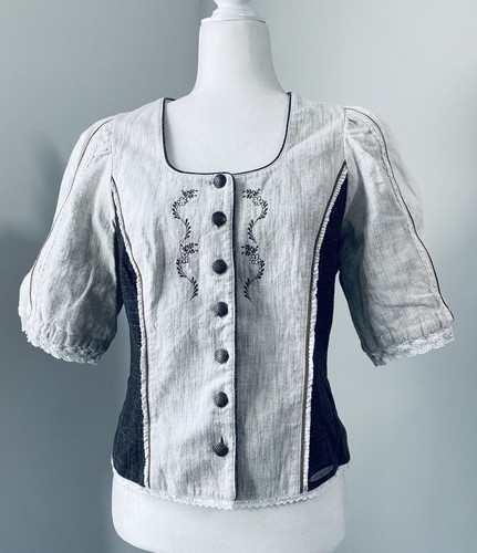 Spieth & Wensky Traditional Bodice Style Blouse Linen & Cotton Lace-Up Back 40