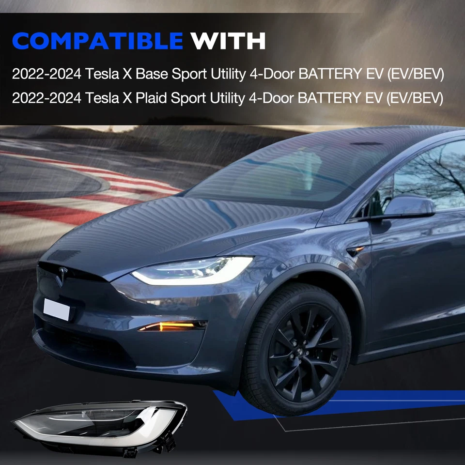 Conjunto de faros LED delantero izquierdo lado del conductor para 22-24 Tesla modelo X a cuadros Foto 3 de 4