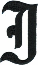 3" Fancy Black Old English Alphabet Letter I Embroidered Patch