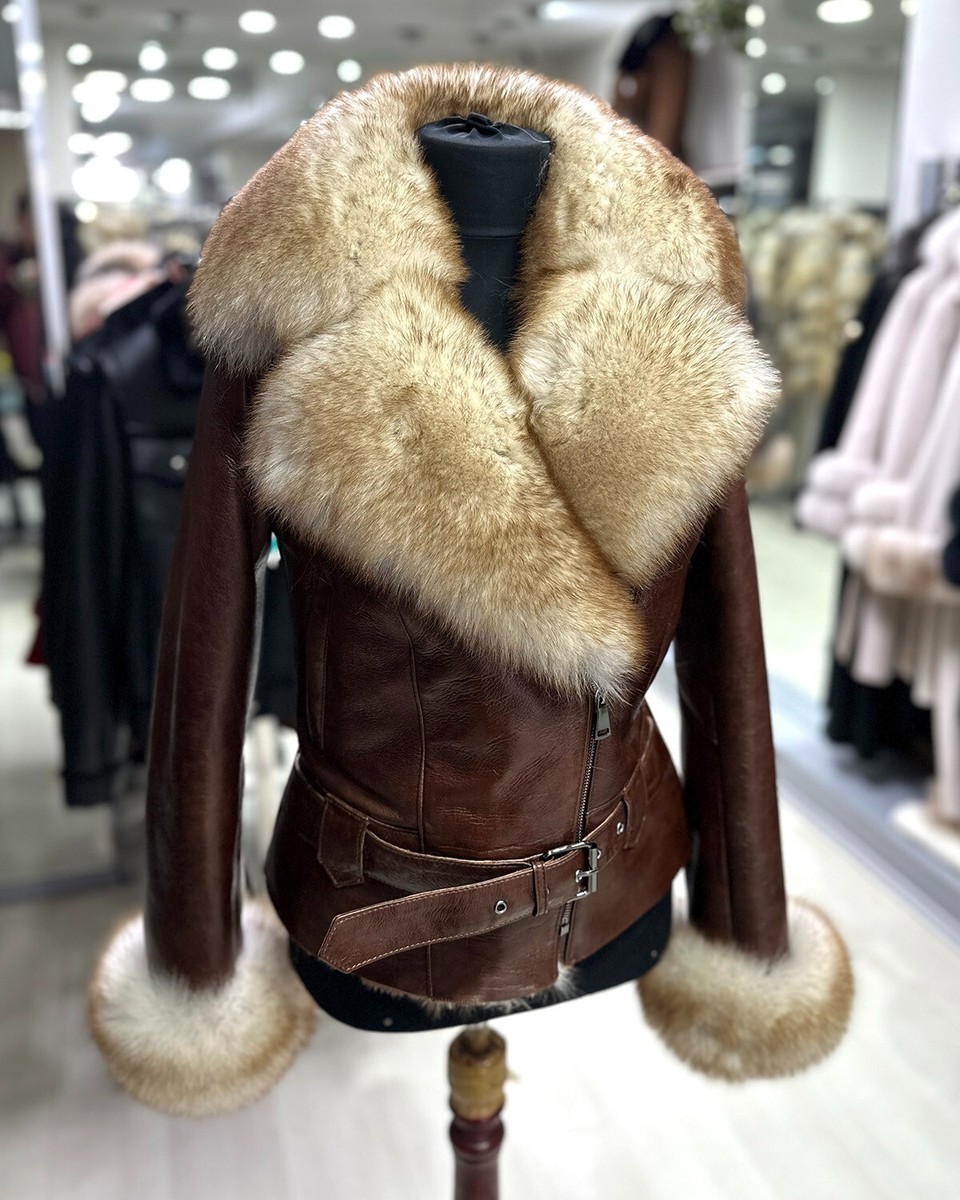 Shearling Coat Leather Coat With Fur Womens Women Genuine Fox Fur
