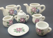 1970s Miniature Toy Porcelain Set - Plate, Cup, Creamers, Sugar, Teapots Japan